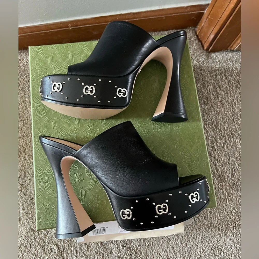 Gucci black platform mules with silver logos - Picture 13 of 15